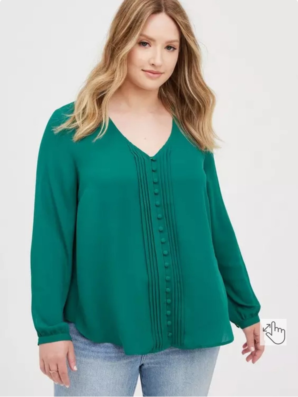 torrid Teal V-Neck Pintuck Button-Front Blouse